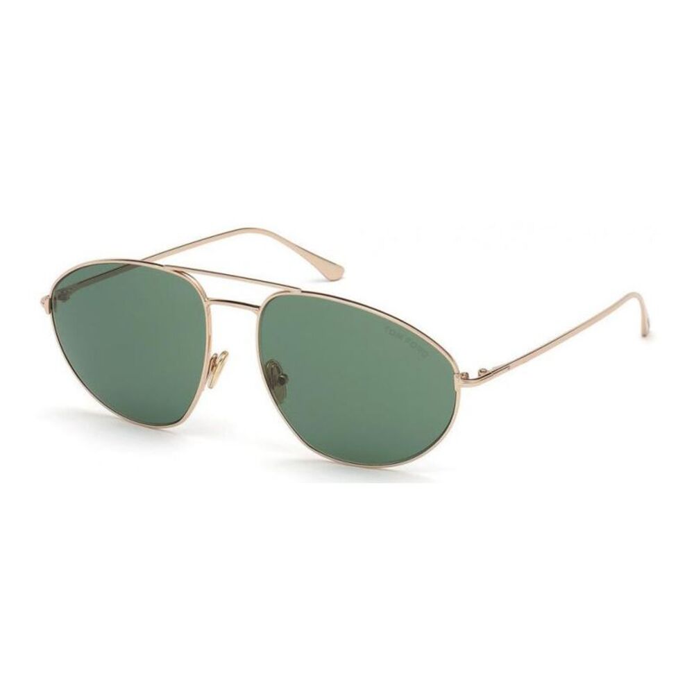 Tom Ford Sunglasses Aviator Full Rim, Shiny Rose Gold Frame and Green Lens